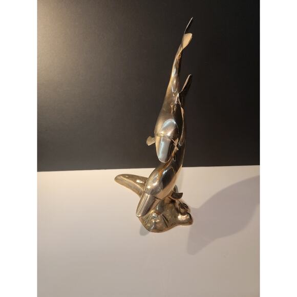 Vintage Brass Swimming Dolphins Sculpture Whimisical Statues - Picture 6 of 11